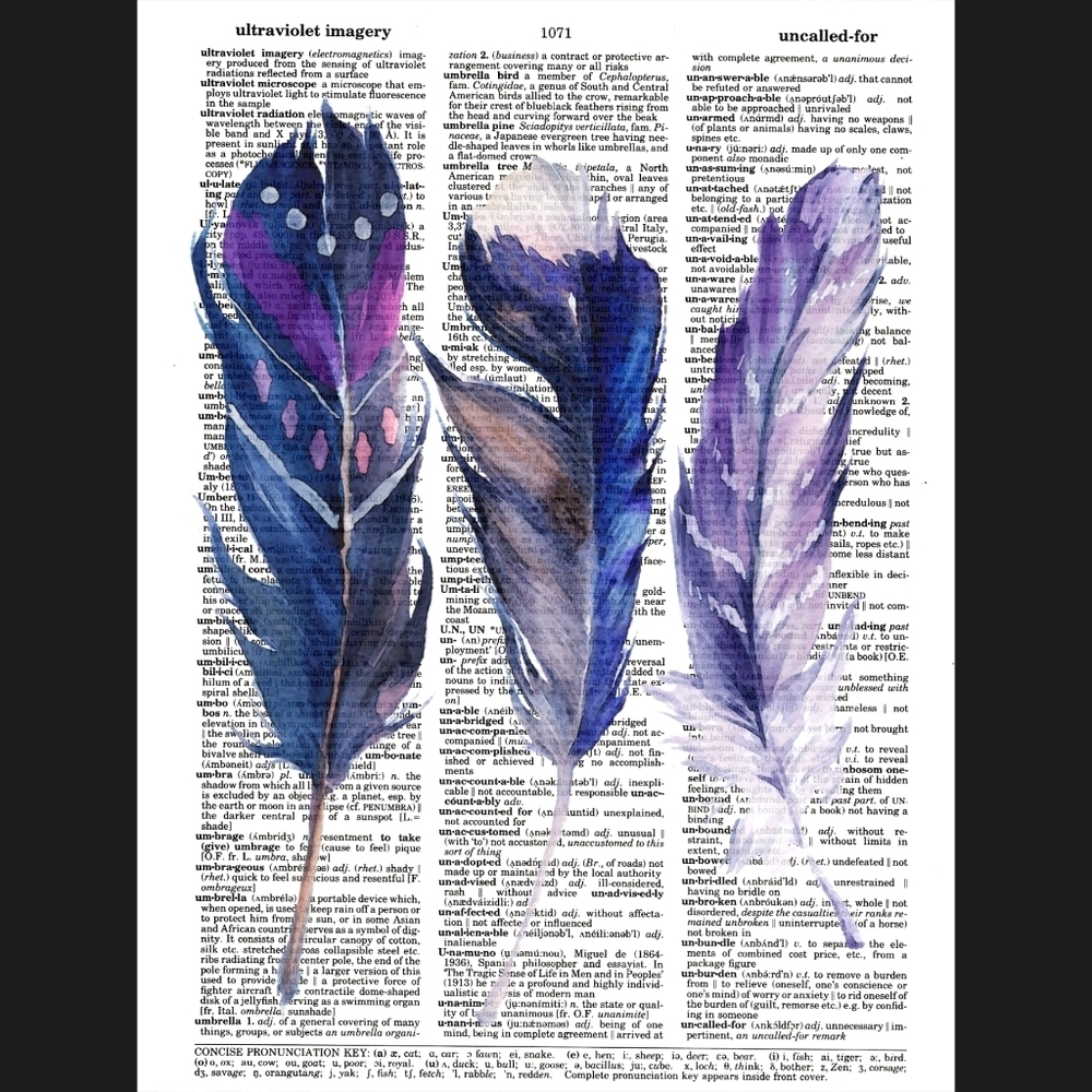 Indigo Feathers Vintage Dictionary Art Print